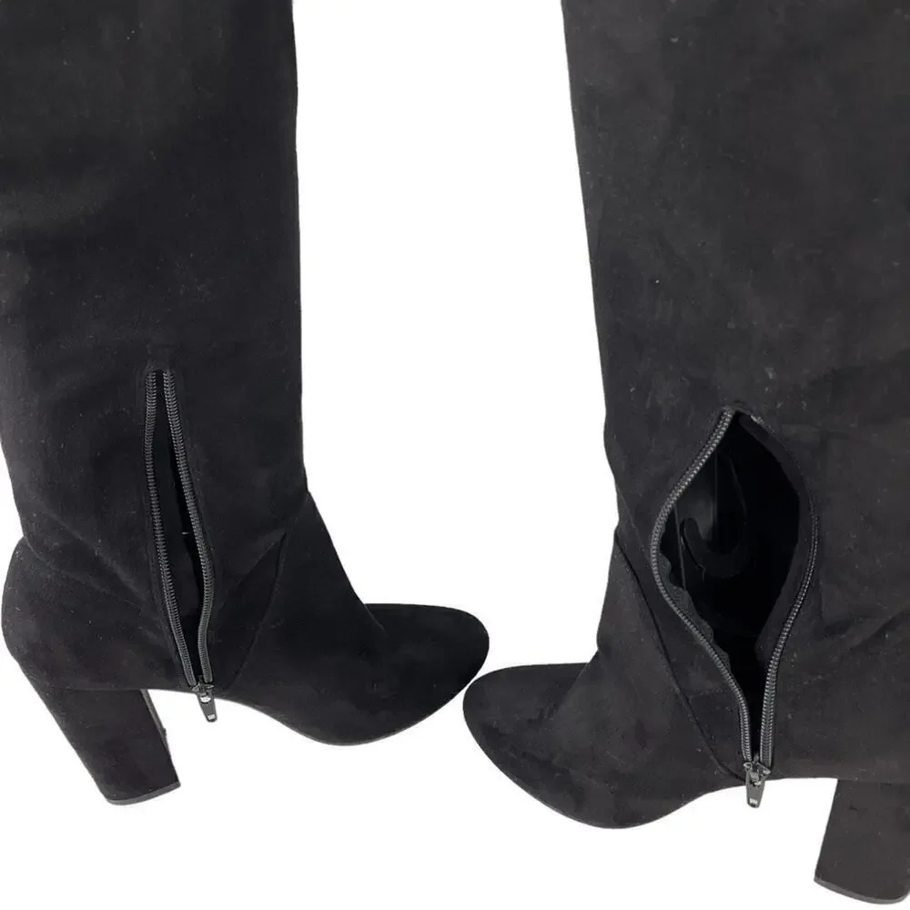 Anthropologie x Faryl Robin Sofia Vegan Suede Knee-High Black Heeled Boot 9